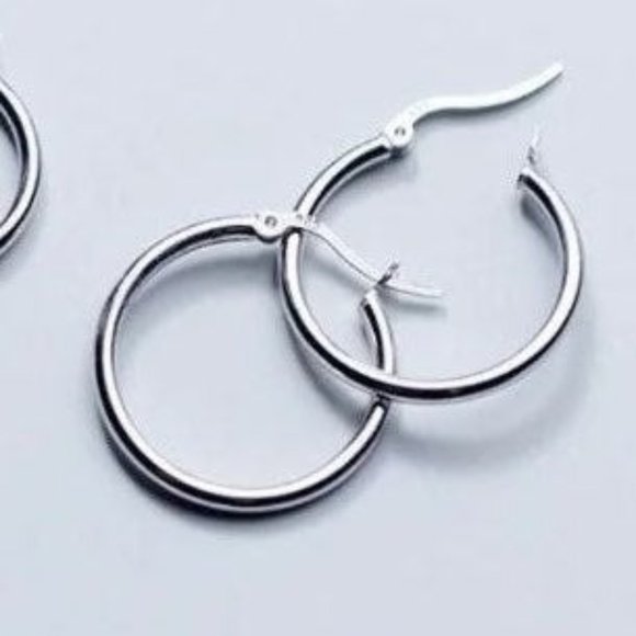 Jewelry - Solid Silver Small Hoop Earrings-Girls Earrings-SH045 23mm